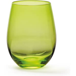 A green wine glass with a smooth, curved design, featuring a clear base and transparent finish.