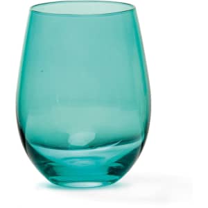 A teal wine glass with a smooth, rounded shape, featuring a sturdy base and a transparent finish.