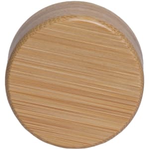A drink bottle with a bamboo lid, featuring a smooth, natural finish. It has a circular shape and a light colour.