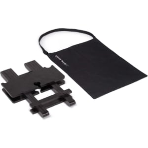 A black folding table with a carrying bag, featuring a sleek design suitable for leisure and outdoor use.