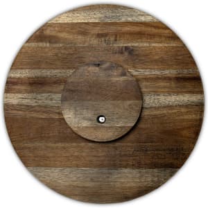 A round wooden Lazy Susan with a smooth, natural finish and a central turning mechanism.
