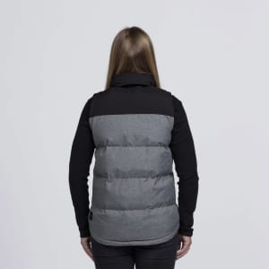 A back view of a black and grey smpli Axle Puffa Vest with a simple design and visible branding.