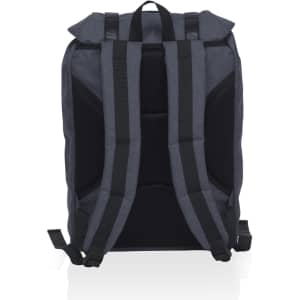 A grey front-side backpack with padded shoulder straps and mesh detailing on the back. It features a logo.