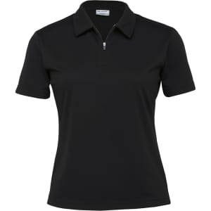 A women's black Dri Gear Ottoman Lite Polo with a zip collar and branding on the front.