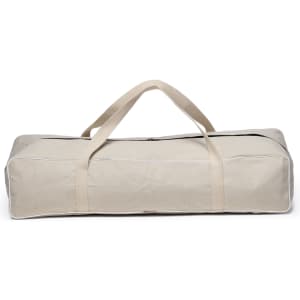 A beige carry bag with handles, designed for transporting a Backyard Croquet Set, featuring a zip closure.