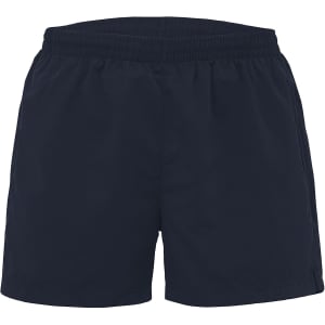 Navy blue men's sports shorts with an elasticated waistband and no visible logos.