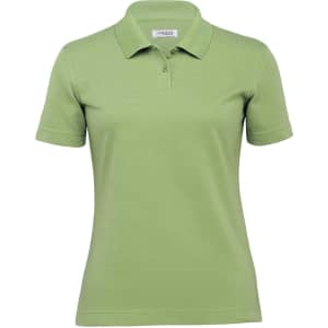 A women's polo shirt in a light green colour with a classic collar and a subtle textured design. It features a logo.