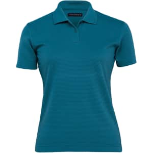 A teal Jacquard Ottoman Balmoral Polo shirt for women, featuring a classic polo collar and short sleeves.
