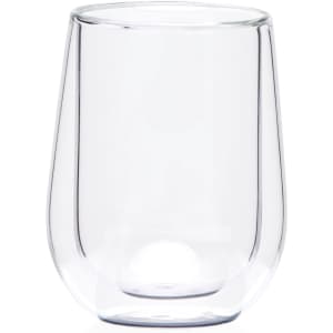 A clear glass tea cup with a modern design, featuring a rounded shape and transparent finish.