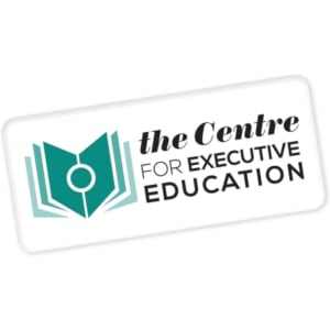 A rectangular sticker in white with a green logo and text for "the Centre for Executive Education."