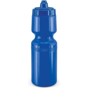 A drink bottle in a vibrant blue color, featuring a molded grip and a nozzle cap for easy dispensing.