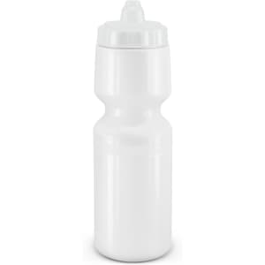 A drink bottle with a squeeze design in a solid white color, featuring a light-colored cap.