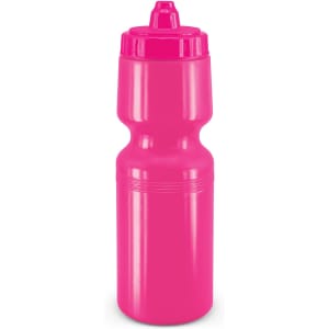 A drink bottle in vibrant pink, featuring a squeeze top and ergonomic design.