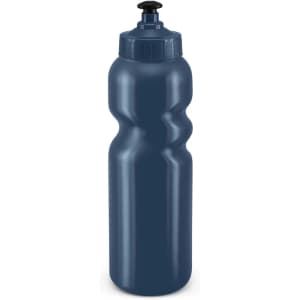 A drink bottle featuring a sleek, ergonomic design in a deep blue color, equipped with a black cap for easy sipping.