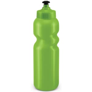 A drink bottle featuring a vibrant green color with a twist-off cap and a streamlined shape for easy grip.