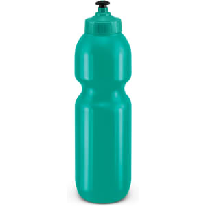 A drink bottle in a vibrant teal color, featuring a screw-top lid and a squeeze design suitable for easy dispensing.