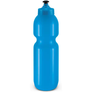 A drink bottle in vibrant blue color, featuring a wide body and a screw-on cap with a spout for easy sipping.