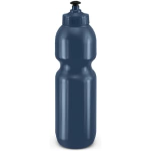 A drink bottle with a sleek design in a dark blue color, featuring a pull-top spout for easy sipping.