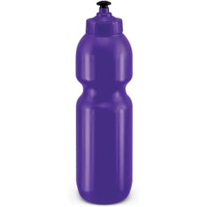 A drink bottle in vibrant purple with an easy-squeeze design and a black cap.
