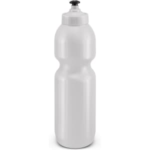 A drink bottle featuring a sleek white design and a black cap for easy dispensing.