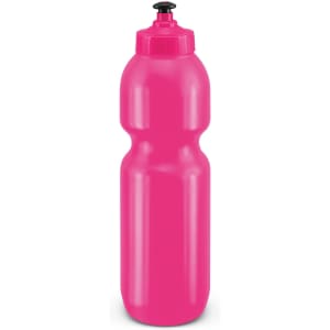 A drink bottle in a vibrant pink color, designed with a squeeze top for easy access.