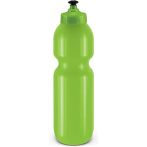 A drink bottle in bright green, featuring a screw-on lid and a nozzle, with a smooth, glossy finish.