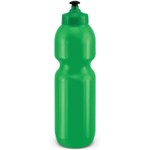 A drink bottle with a sleek green design featuring a screw-on lid and a flip-top spout.