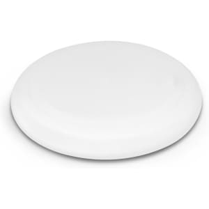 A white flyer with a smooth surface, featuring a subtle circular design along the edge.
