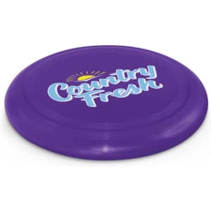 A large purple flying disc with the text "Country Fresh" prominently displayed in a playful font.