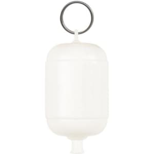A white floating key ring featuring a cylindrical design with a keyring attachment at the top.
