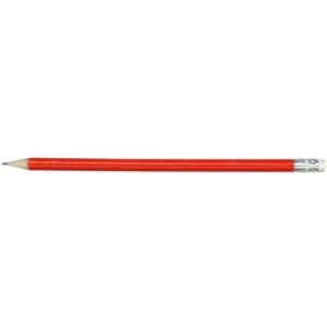 A grey-lead HB pencil with a bright red body and a sharpened point.