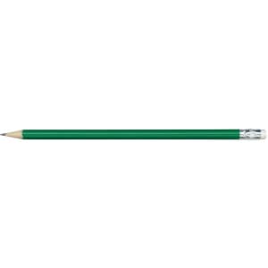A green HB pencil with a sharpened tip and a metallic ferrule.
