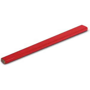 A carpenter's pencil in a bright red color, featuring a rectangular shape and a smooth finish.