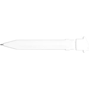 A plastic pen designed in the shape of a house fridge magnet, featuring a ballpoint tip and a white body.