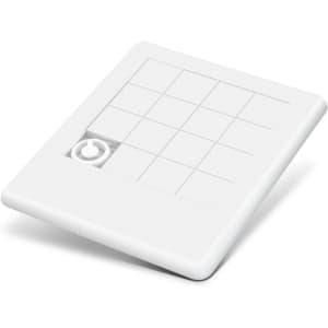 A white puzzle-shaped product with a grid design and a central cut-out, featuring a logo.
