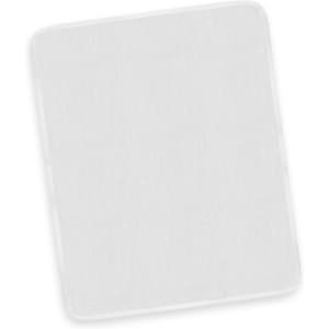 A polishing cloth with a soft, white fabric surface and a contrasting border.