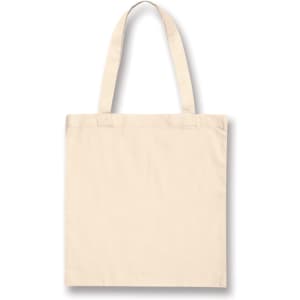 A plain beige cotton tote bag with long handles and no visible logos or designs.