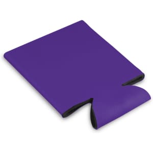 A purple Budget Stubby Cooler designed to keep beverages cold.