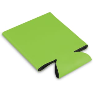 A bright green budget stubby cooler designed to keep beverages cold.