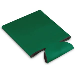 A green Budget Stubby Cooler designed to hold beverage cans, featuring a removable sleeve for easy storage.