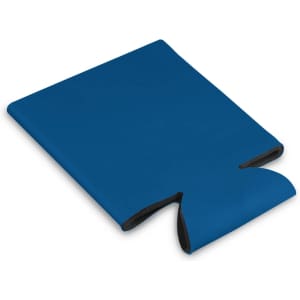 A Budget Stubby Cooler in a vibrant blue color, designed to keep beverages insulated and cool.