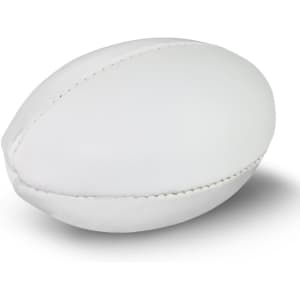 A mini rugby ball in a simple white design, featuring stitched details for a classic look.