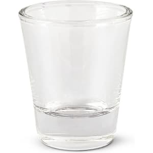 A clear glass shot glass with a slightly thicker base for stability.
