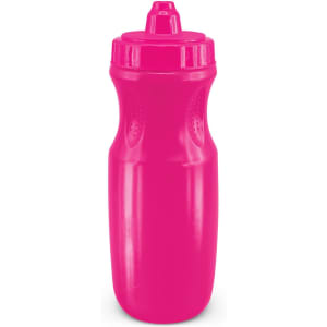 A drink bottle in bright pink, featuring a tapered design and a convenient flip-top lid.