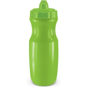 A drink bottle in vibrant green color with a push-pull cap design, featuring a contoured shape for easy grip.