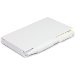 A white notebook called Flag Pad, featuring a pen and sticky flags for organization.