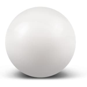 A white stress ball with a smooth surface, designed for squeezing and alleviating stress.