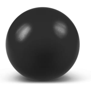 A black stress ball with a smooth surface, designed for squeezing and stress relief.