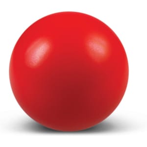 A red stress ball with a smooth, glossy finish.