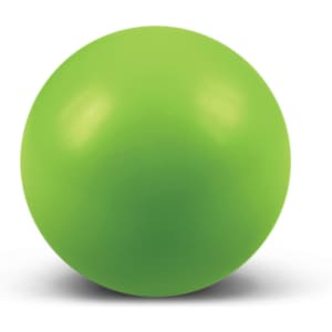 A green stress ball with a smooth surface and a round shape.